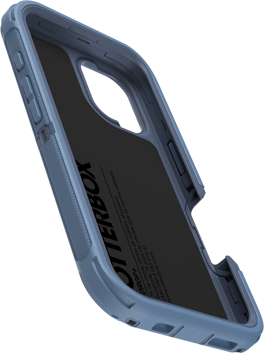 Kék telefontok, szögletes nézet, OtterBox logóval.