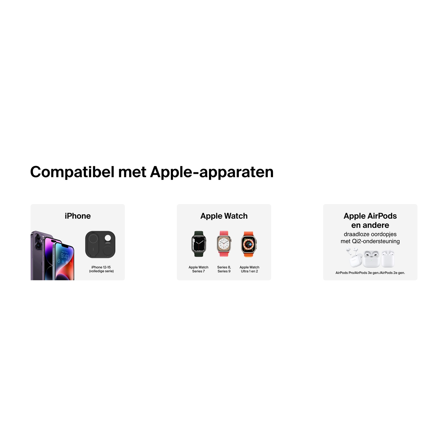 An image with pictures of Apple devices. iPhone, Apple Watch, and AirPods are shown.