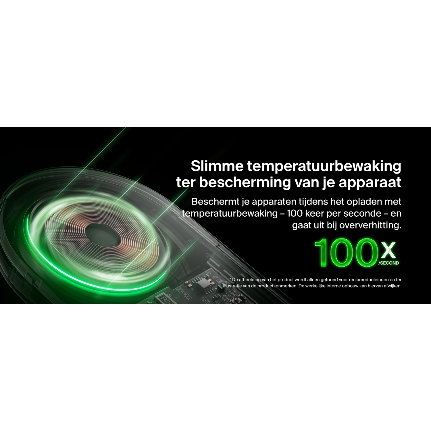 A screen showing smart temperature control for charging. The image includes green circular designs.