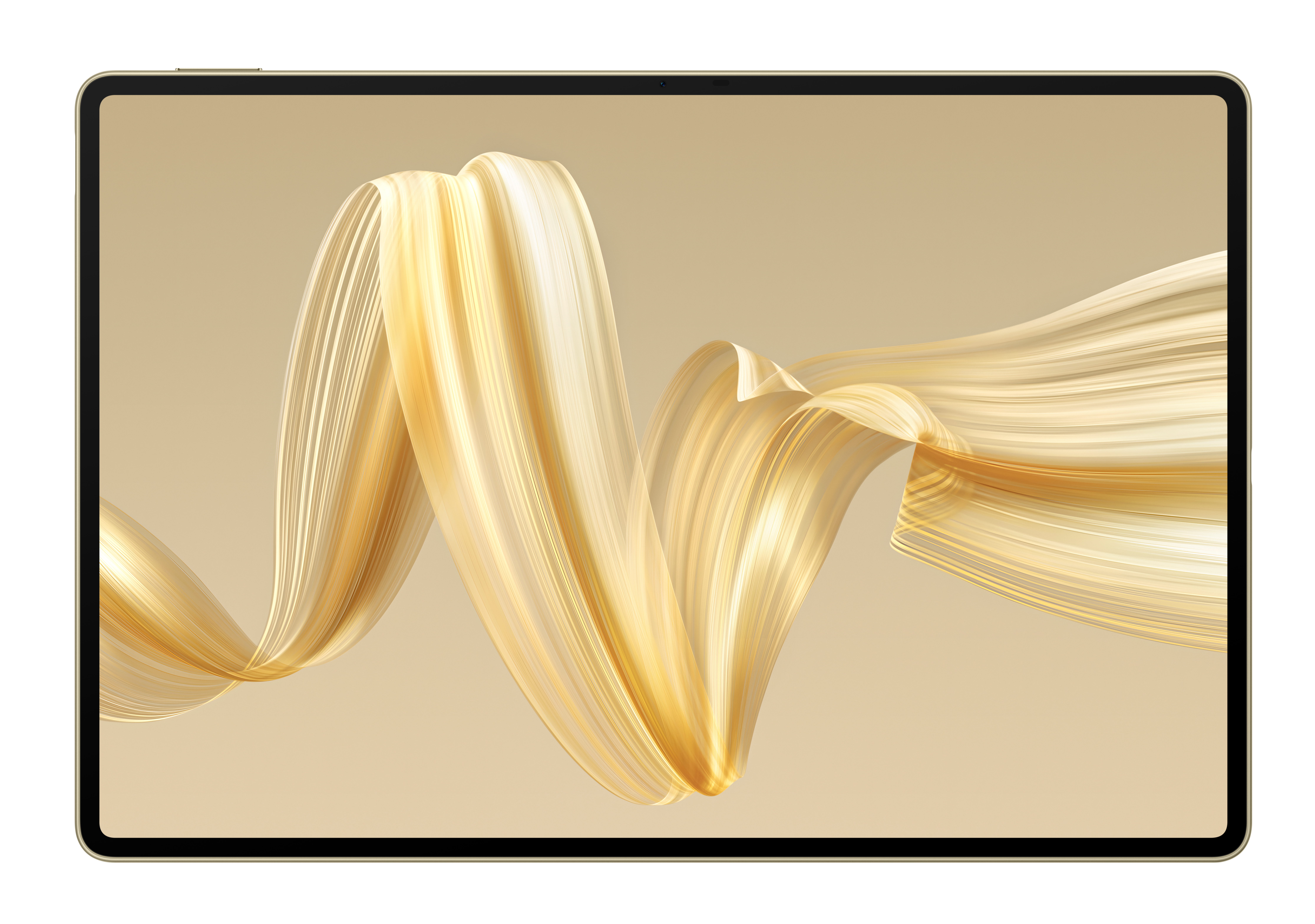 Złoty tablet ze złotym wzorem wstążki na ekranie.