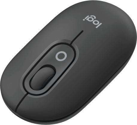 Fekete Logitech egér görgővel és egy gombbal. A háttér zöld.