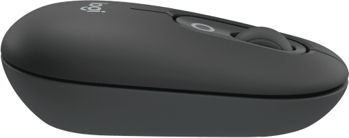Fekete Logitech egér. Az egéren egy görgetőkerék és egy gomb található.