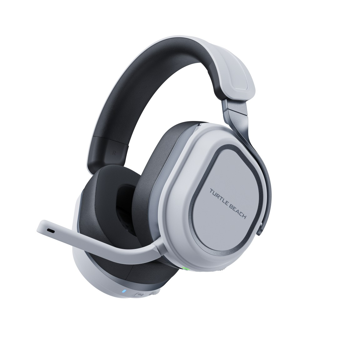 Ein weißes und graues Turtle Beach Gaming-Headset mit Mikrofon.