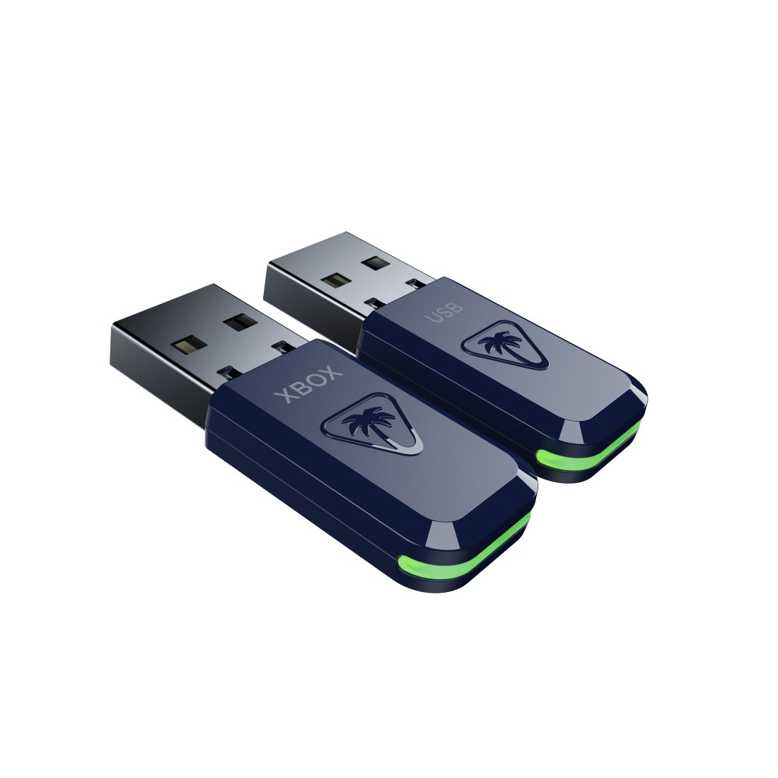 Zwei USB-Dongles für Xbox. Jeder hat ein Palmenlogo und ein grünes Licht.