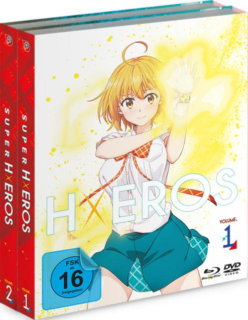 Super Hxeros Band 1 und 2 Blu-ray-Box-Set mit Anime-Charakteren auf dem Cover.