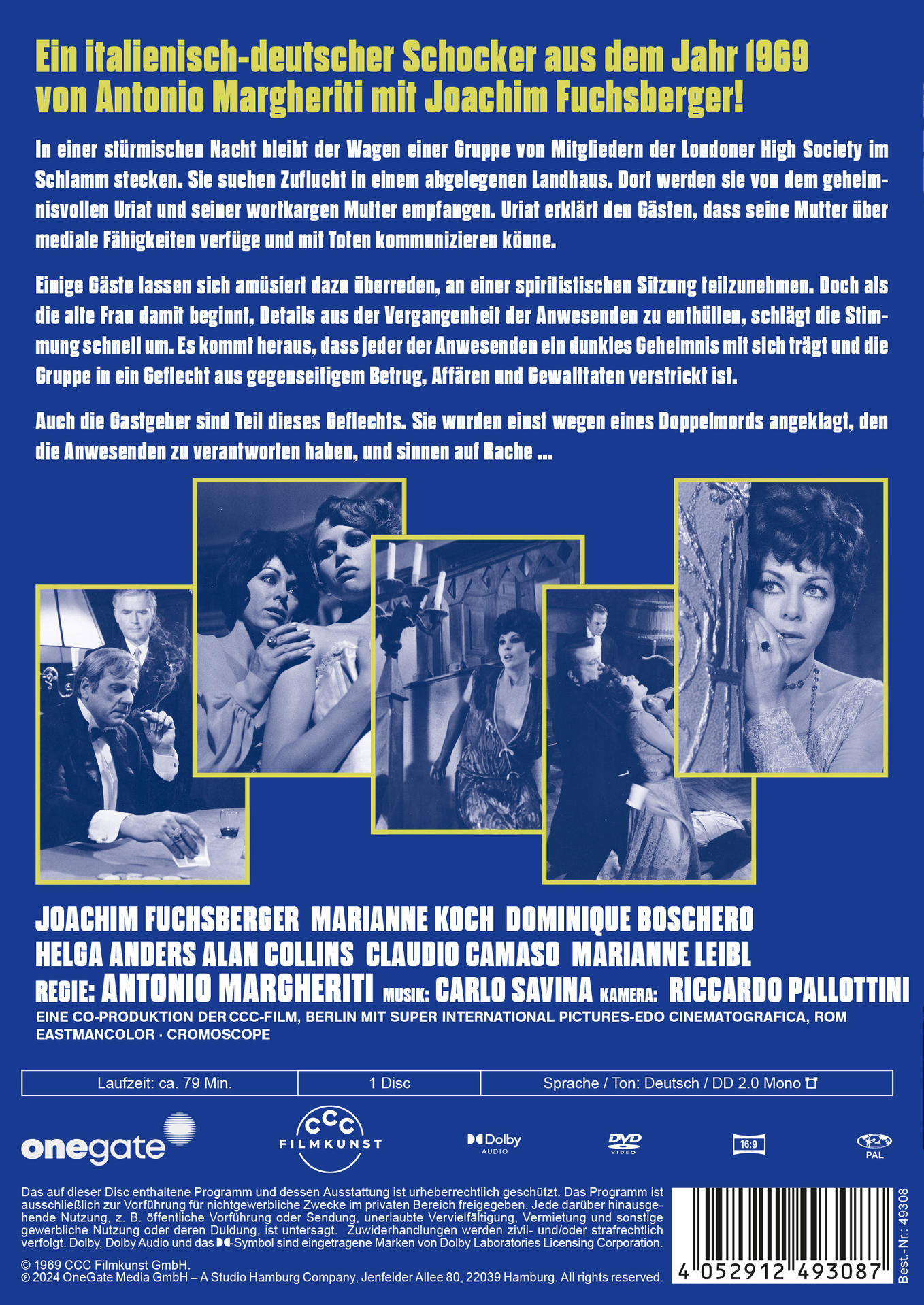 Filmposter. Text und Bilder von Menschen. Text auf Deutsch. Titel: Ein italienisch-deutscher Schocker von 1969.