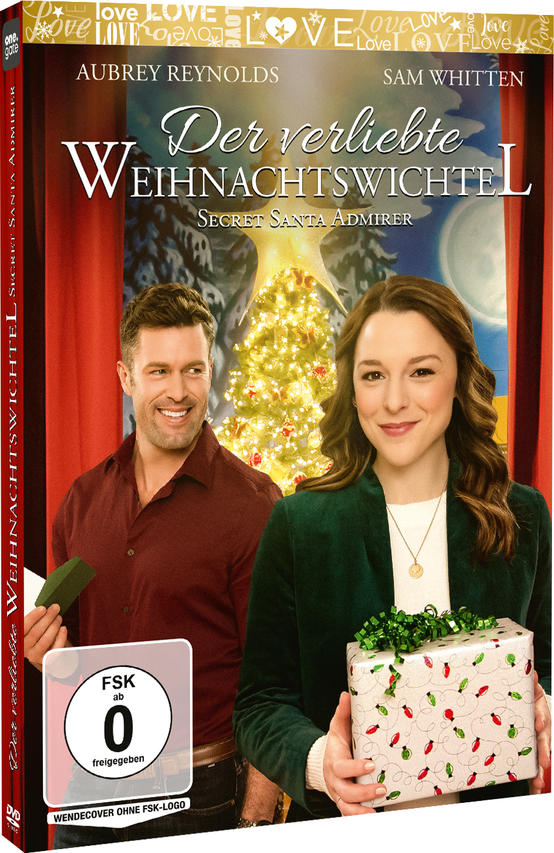 Filmcover von Der verliebte Weihnachtswichtel, eine Frau hält eine Geschenkbox, und ein Mann lächelt.