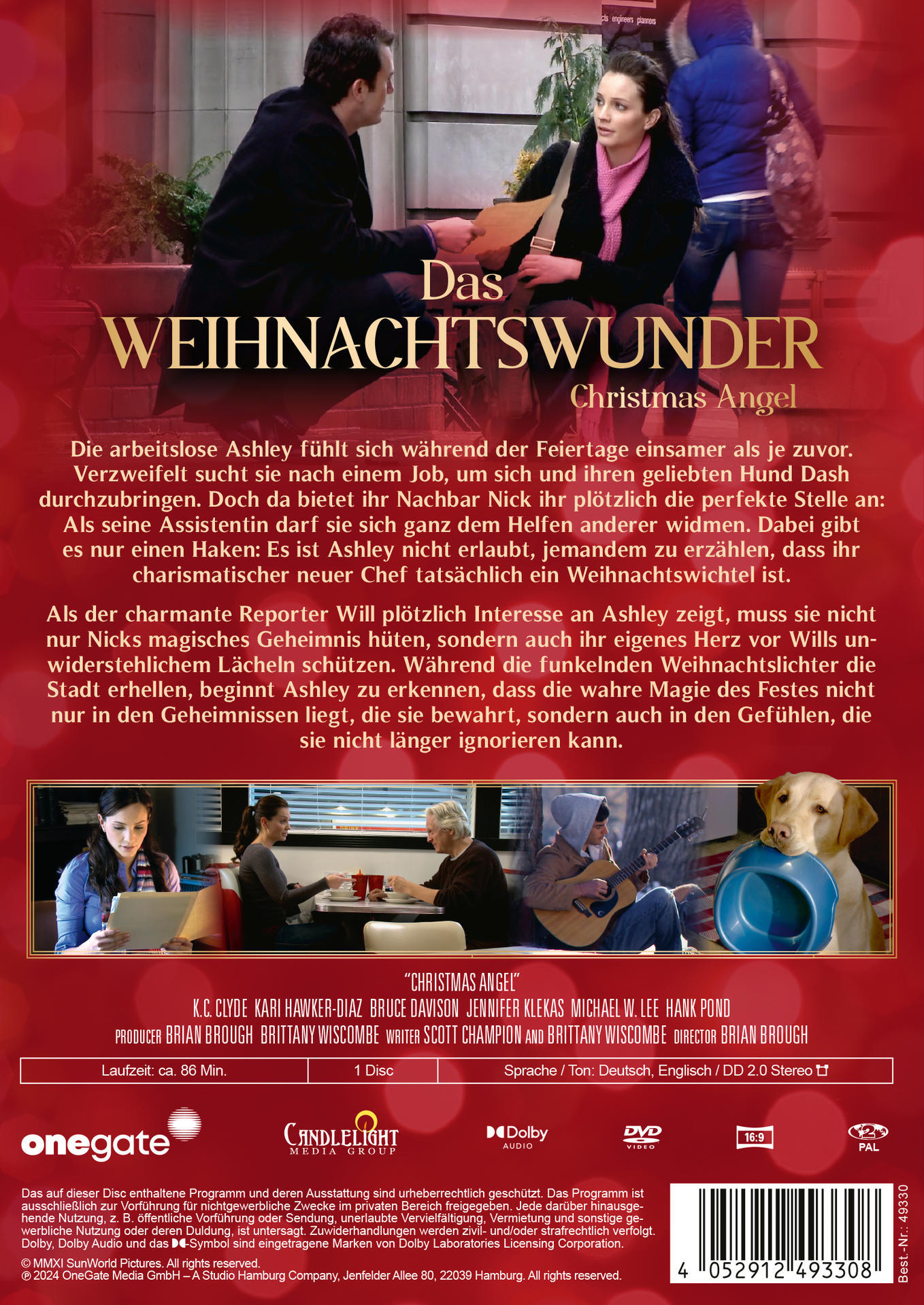 Die Rückseite einer DVD-Hülle mit deutschem Text über einen Weihnachtsfilm.