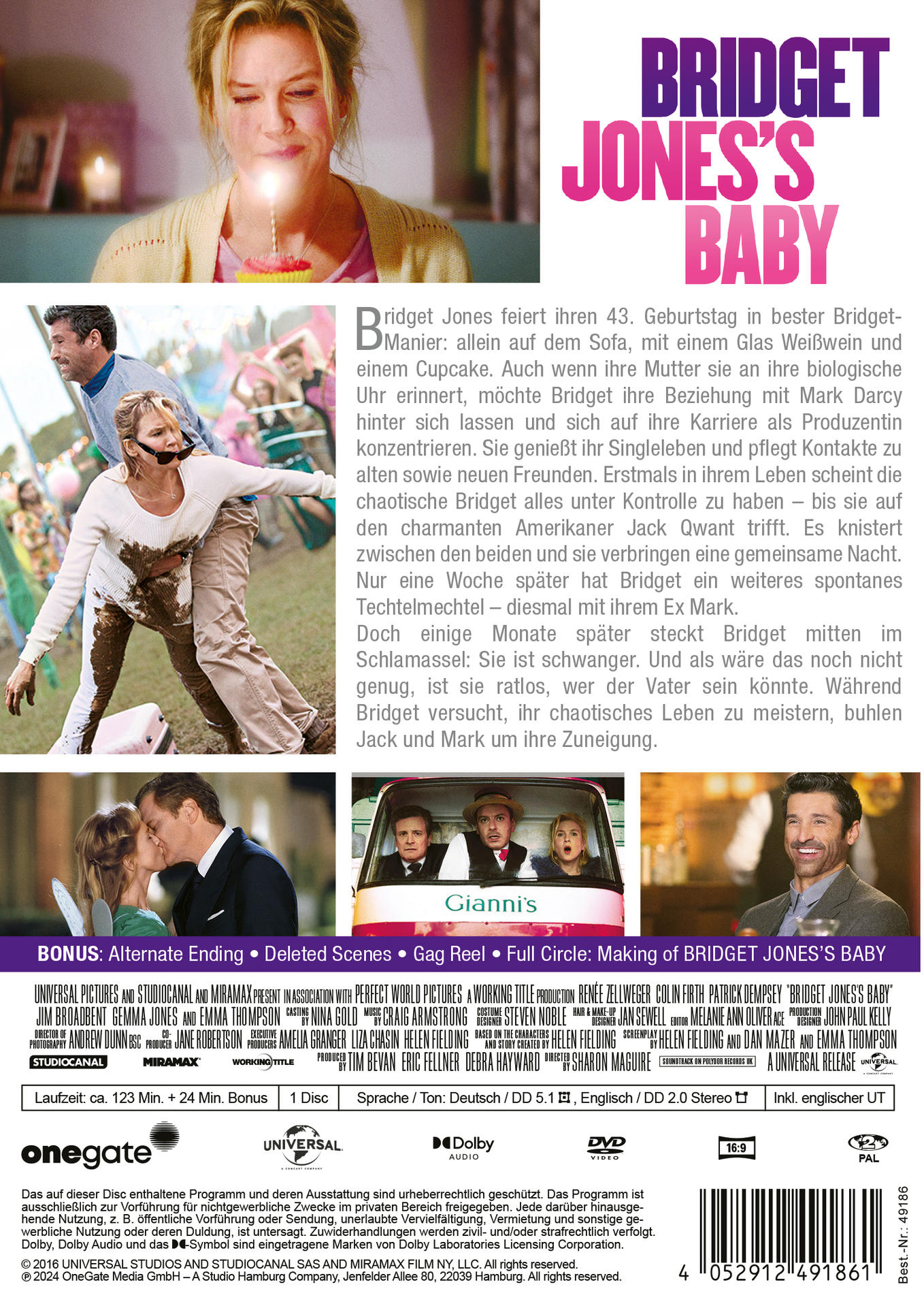 Filmplakat für 'Bridget Jones's Baby'. Eine Frau mit brennender Kerze und eine weitere mit einem Mann.
