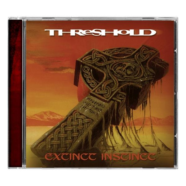 A THRESHOLD EXTINCT INSTINCT című CD-jének borítója, kőkereszt a tüzes háttéren.