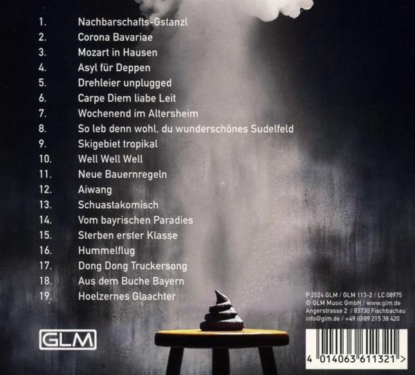 CD-Album-Rückseite mit Trackliste und etwas Text, und einem kleinen braunen Fleck.