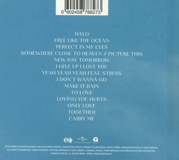 Rückseite eines Albums mit Songtiteln auf blauem Hintergrund.