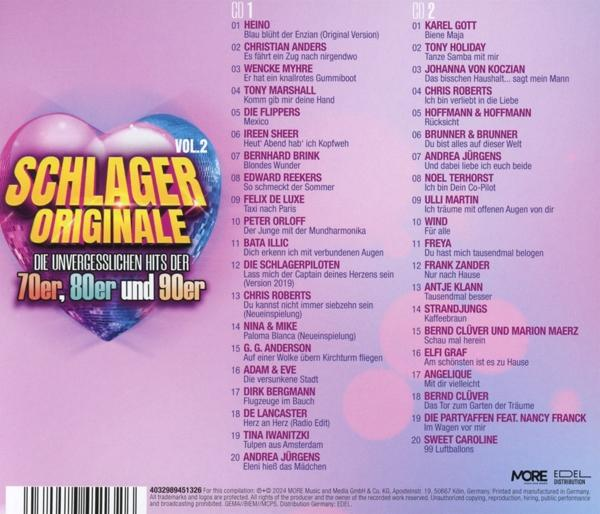 Ein CD-Cover mit einer Zusammenstellung von Liedern mit dem Titel 'Schlager Originale'.