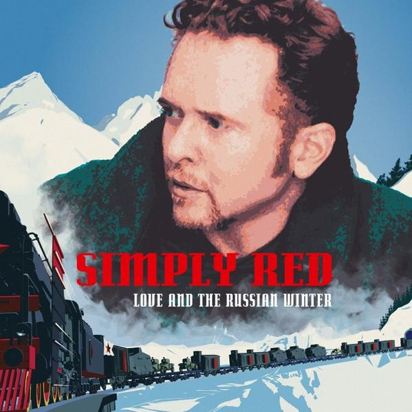 Albumcover mit Simply Red, Titel und Winterlandschaft mit Zug.
