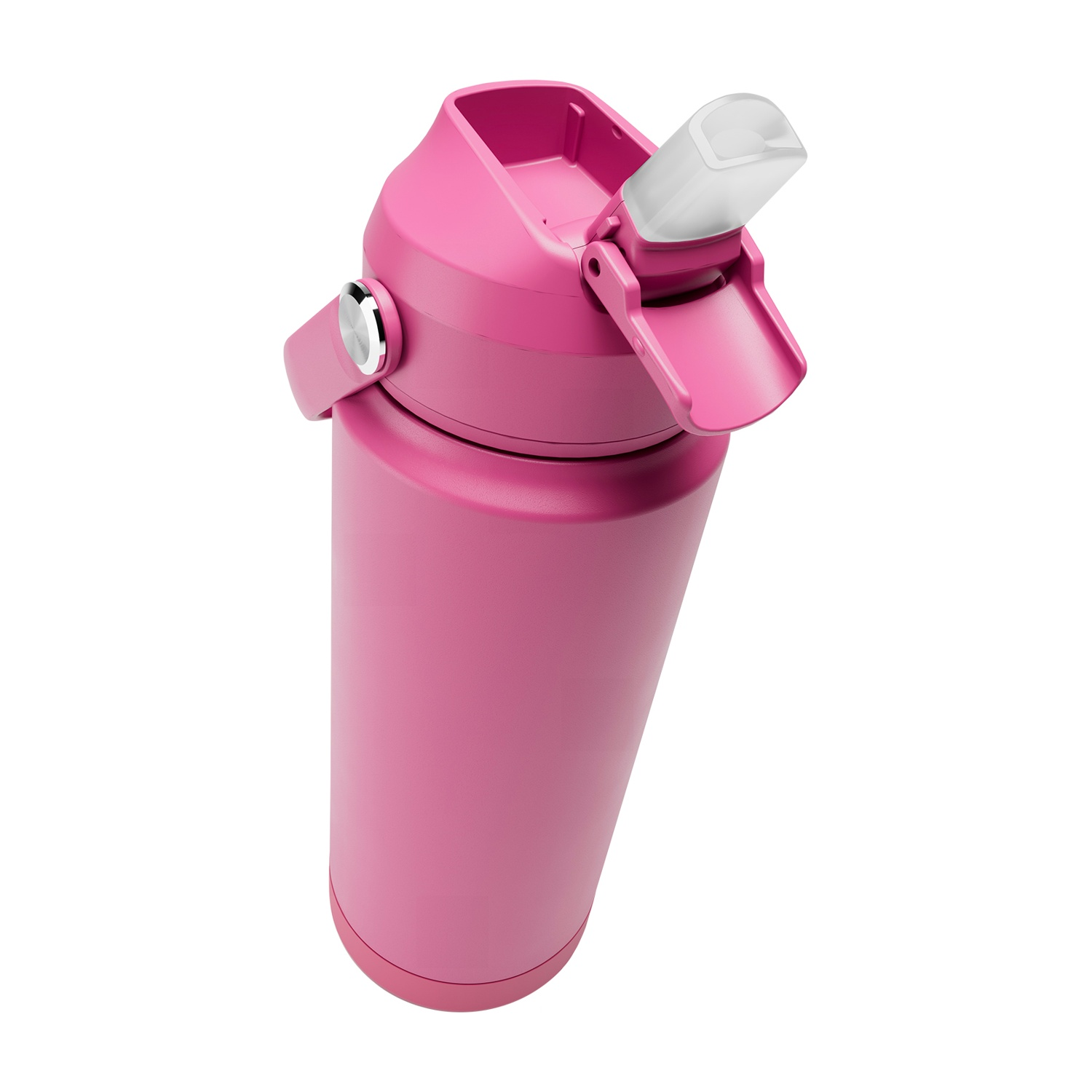 Borraccia rosa con beccuccio bianco.