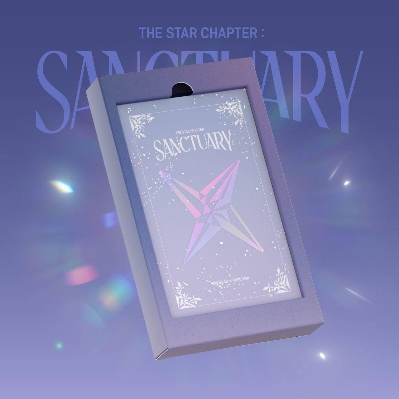 Könyvborító: The Star Chapter: Sanctuary. Lila doboz csillaggal egy gradiens háttéren.