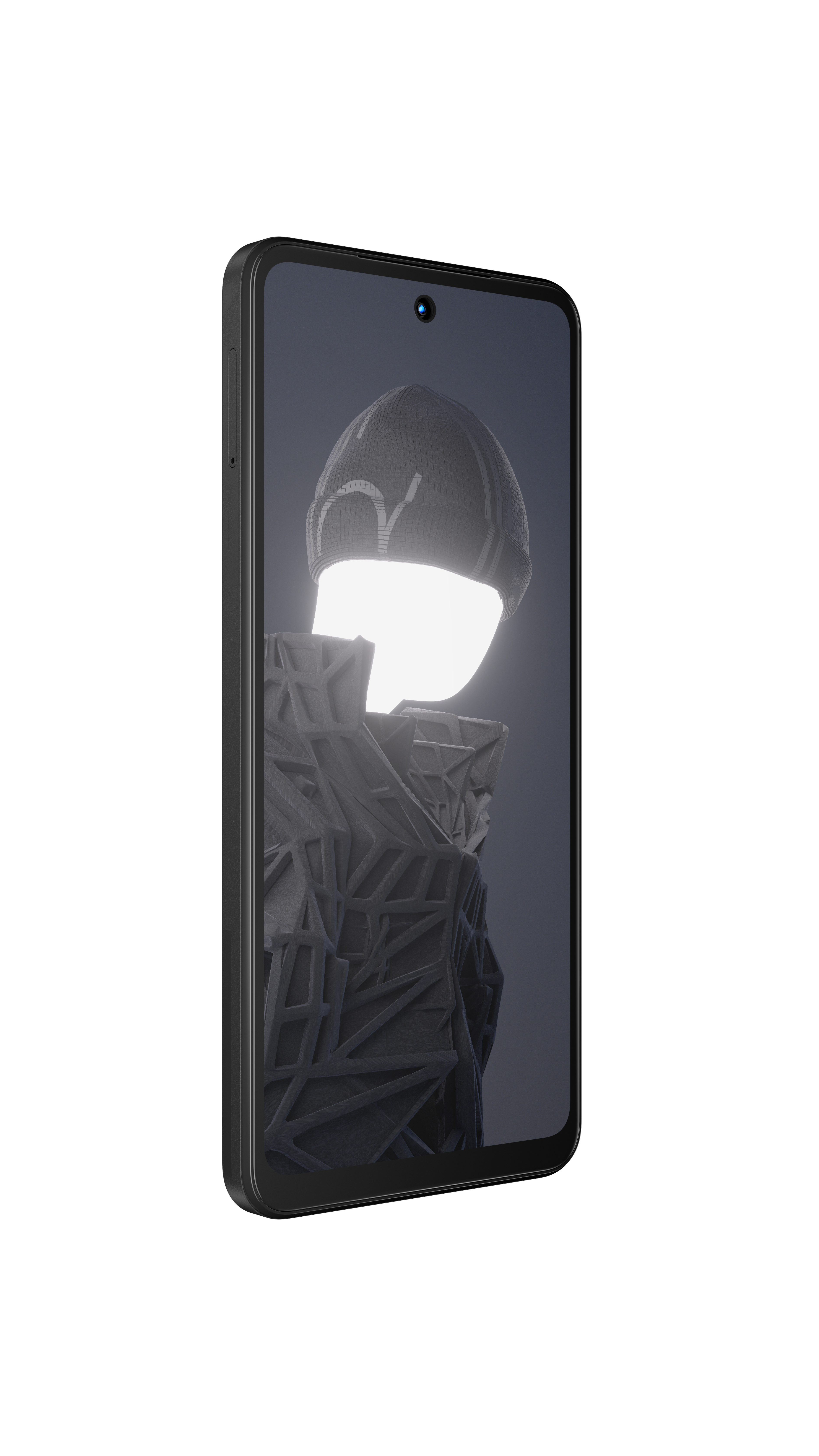 Ein schwarzes Telefon, das ein abstraktes Bild anzeigt. Das Bild zeigt eine graue Figur mit hellem Licht.
