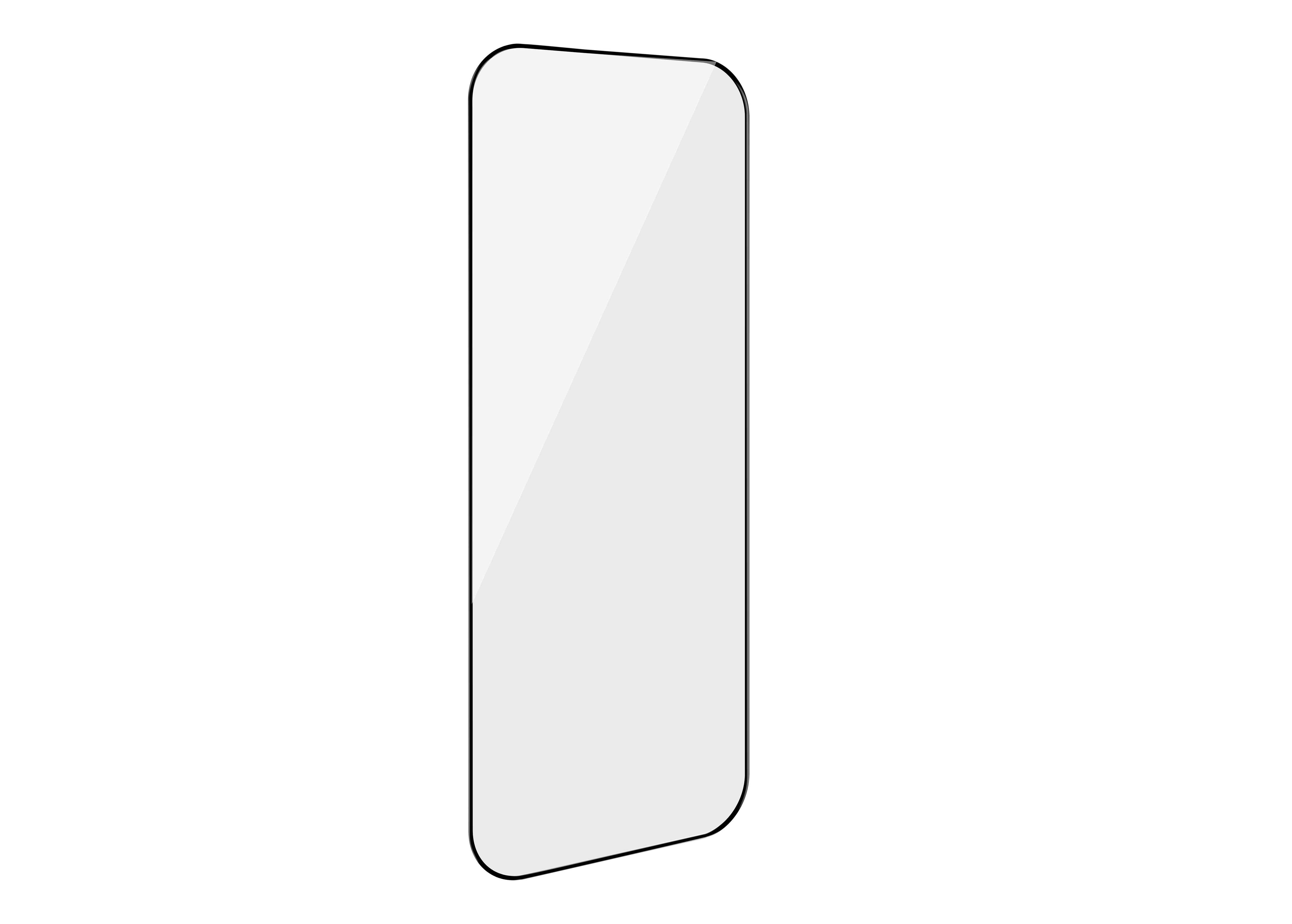 Ein rechteckiger, klarer Displayschutz für Telefone mit abgerundeten Kanten.