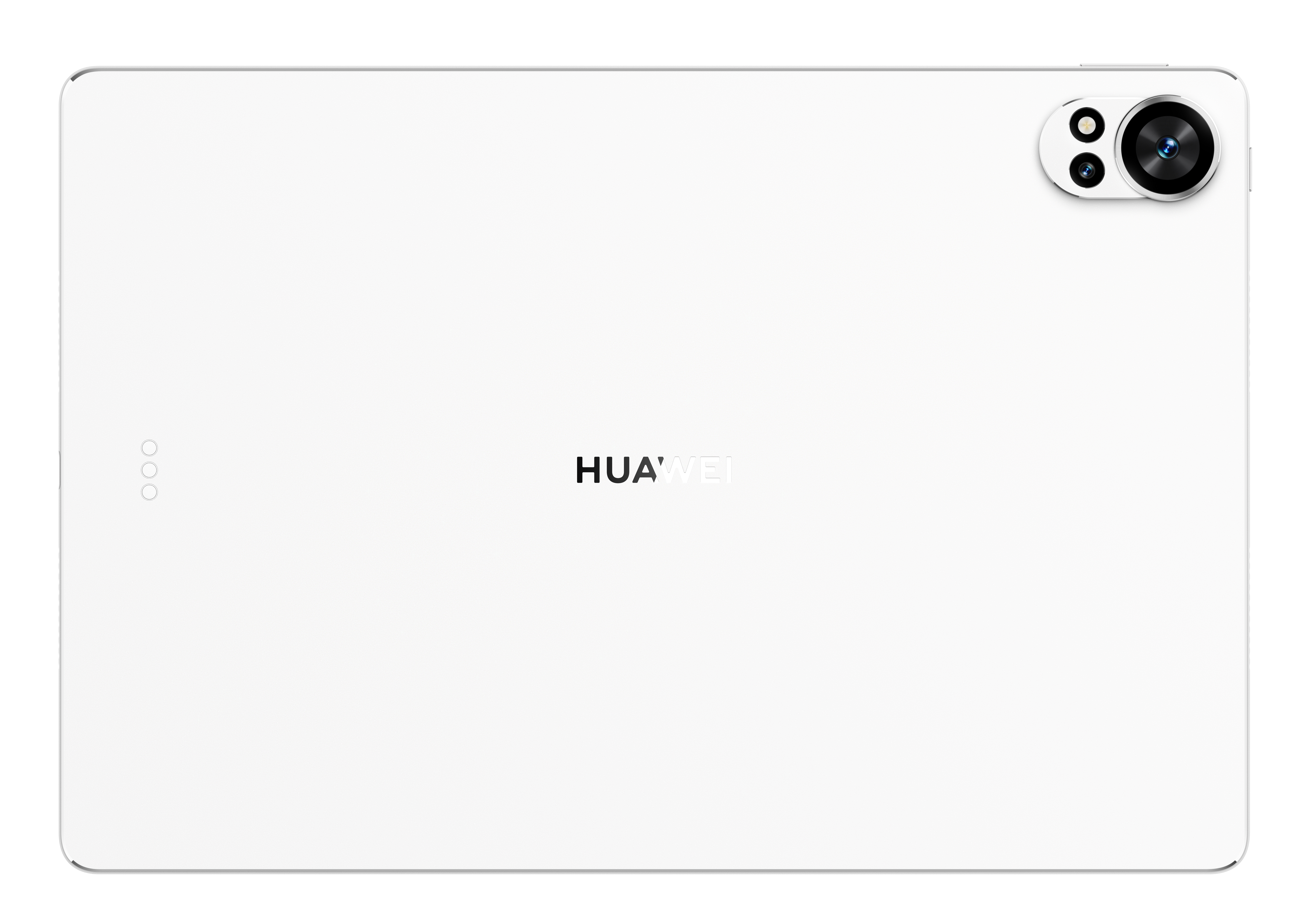 Biały tablet z aparatem. Na plecach logo HUAWEI.