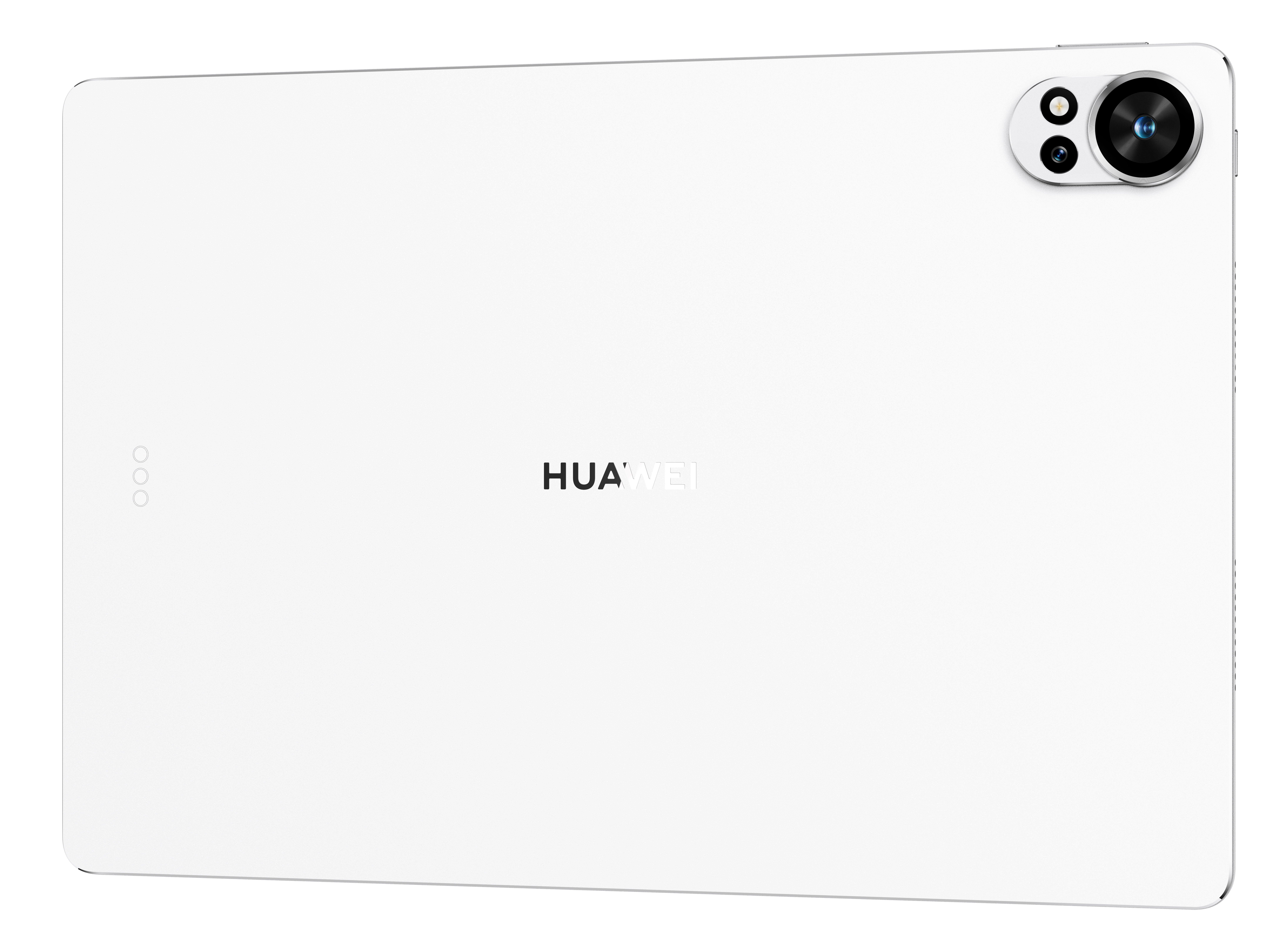Tył białego tabletu z aparatem i nadrukowanym słowem 'HUAWEI'.