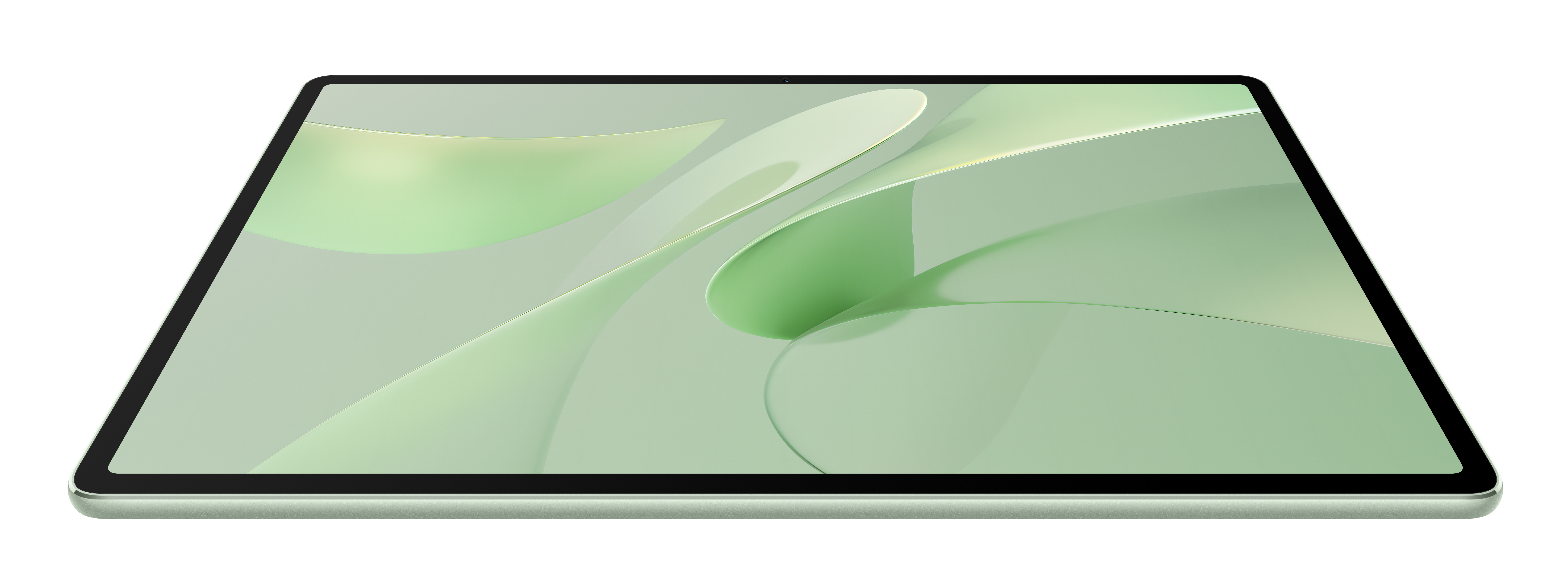 Tablet z jasnym zielonym abstrakcyjnym tłem.