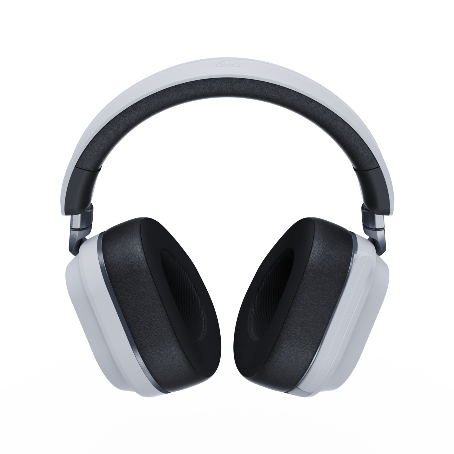 Casque blanc et noir sur fond blanc, avec un logo en haut.