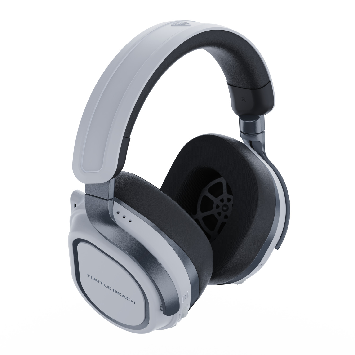 Un casque blanc et gris isolé sur fond blanc.