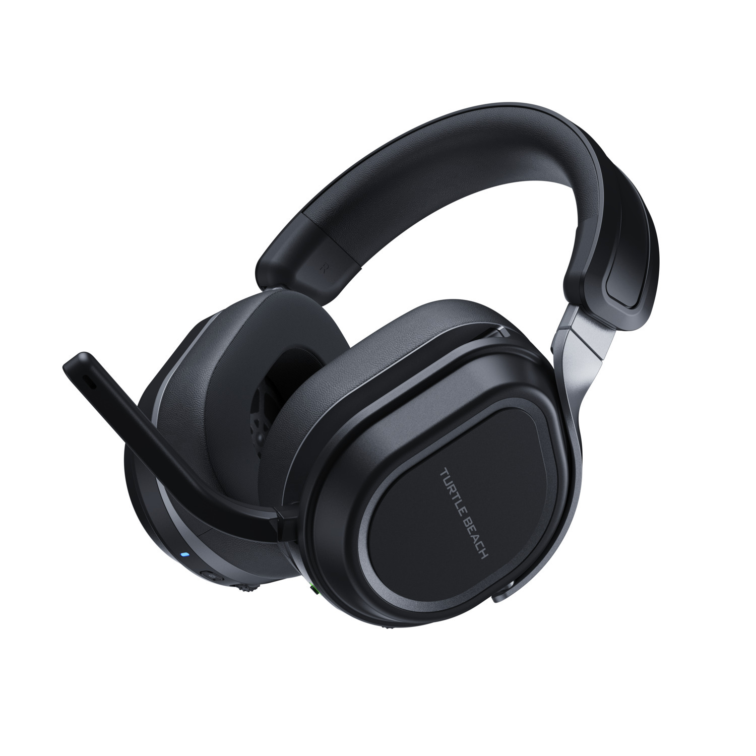Casque Turtle Beach noir avec un microphone, sur un fond blanc.