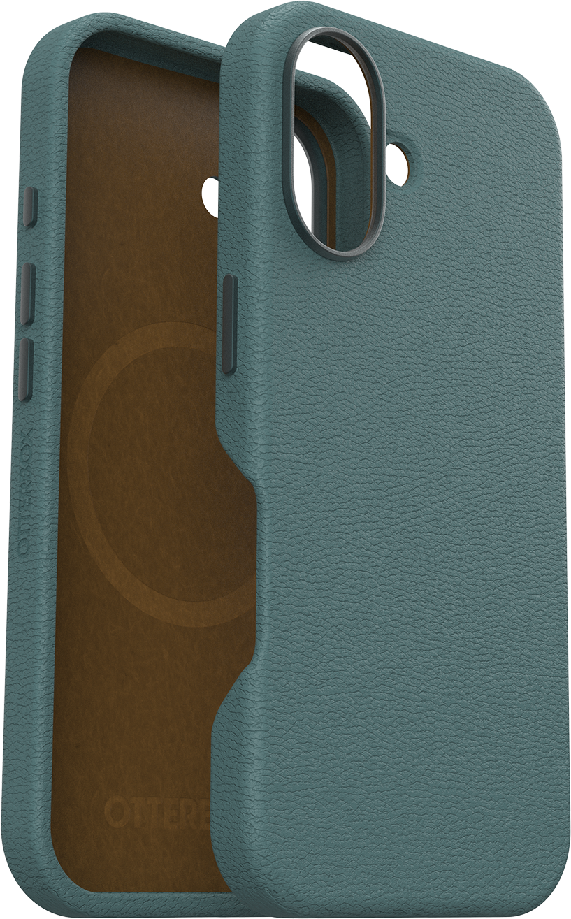 Türkiz Otterbox telefontok. A tok tartós anyagból készült. A belseje barna.