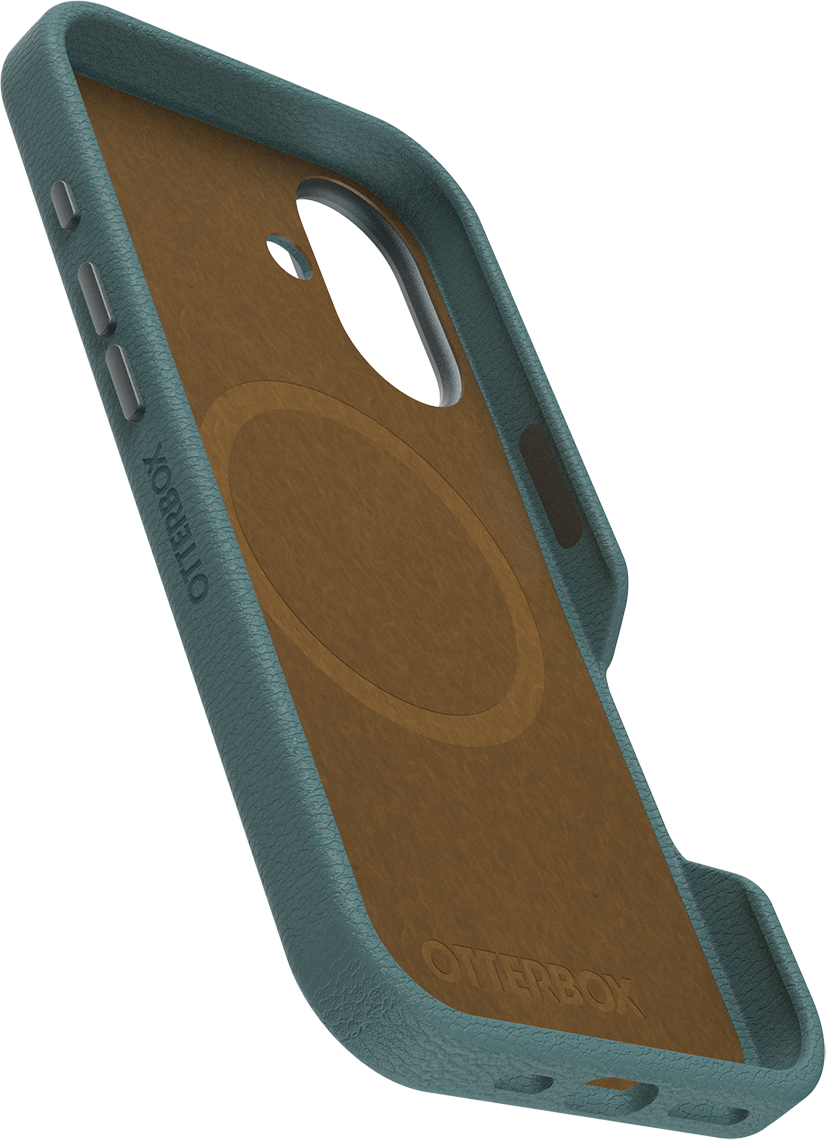 Türkiz telefontok barna belsővel, Otterbox logóval.