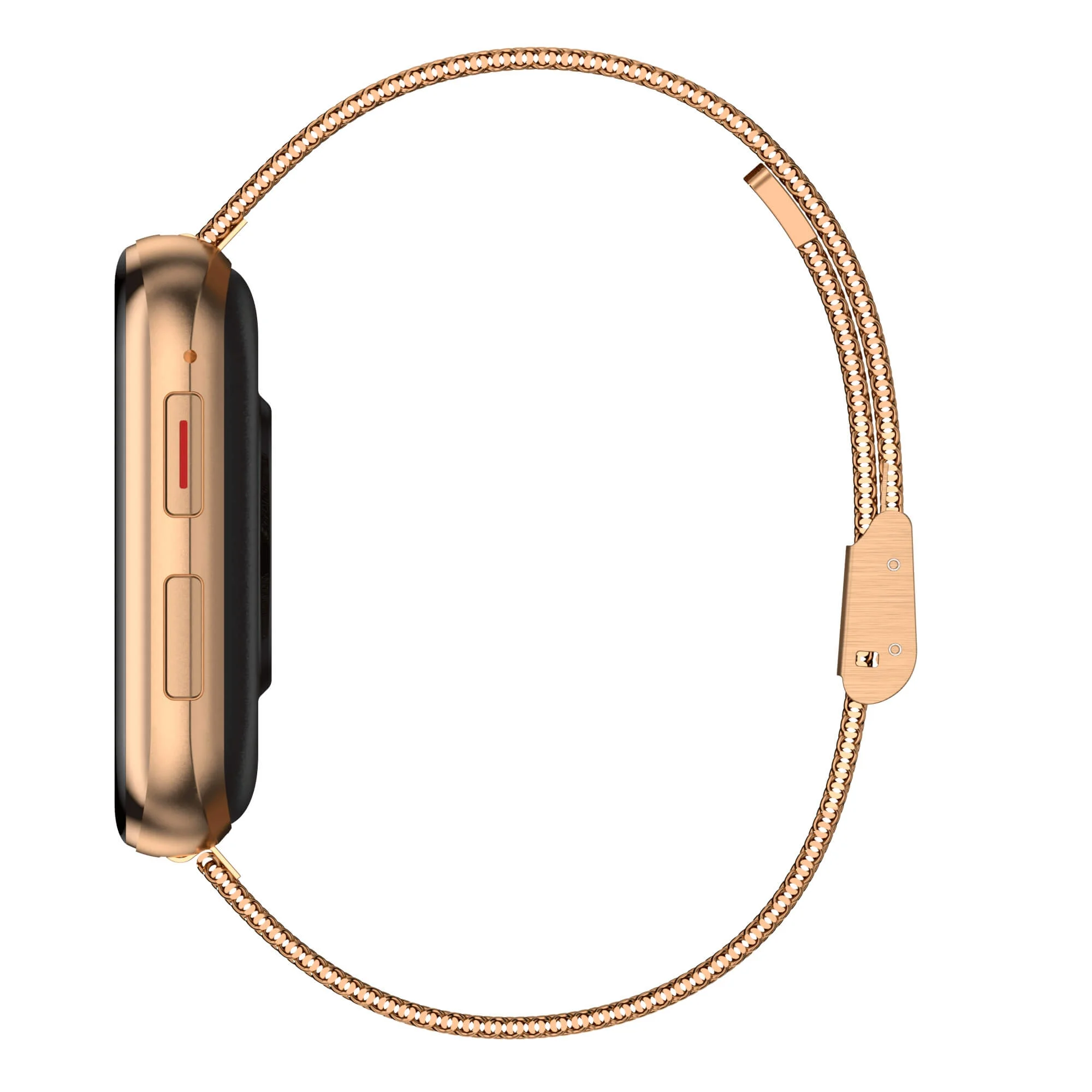 Zegarek rose gold ze pasującym paskiem, widok z boku.