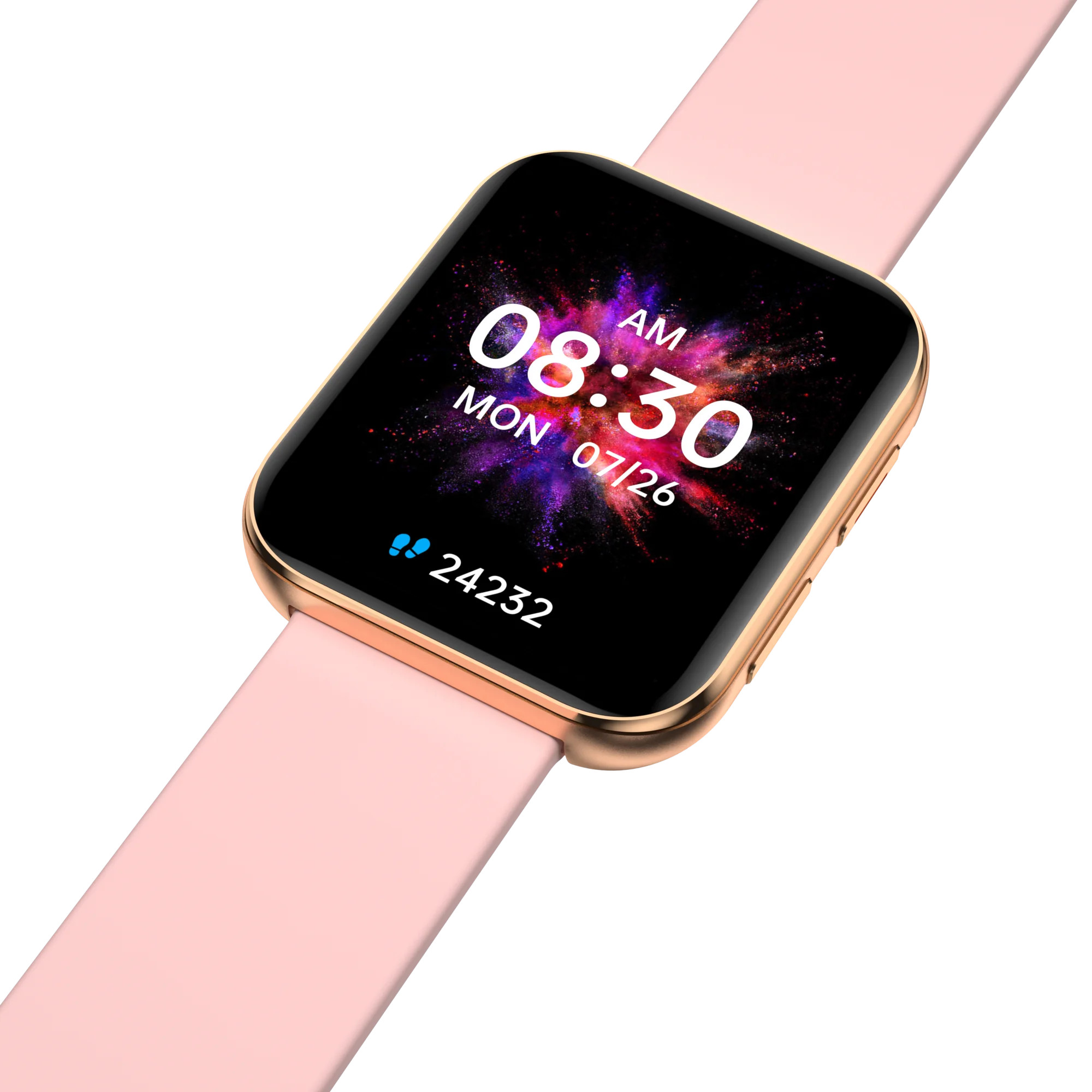 Smartwatch wyświetlający 08:30 i poniedziałek 26 lipca.