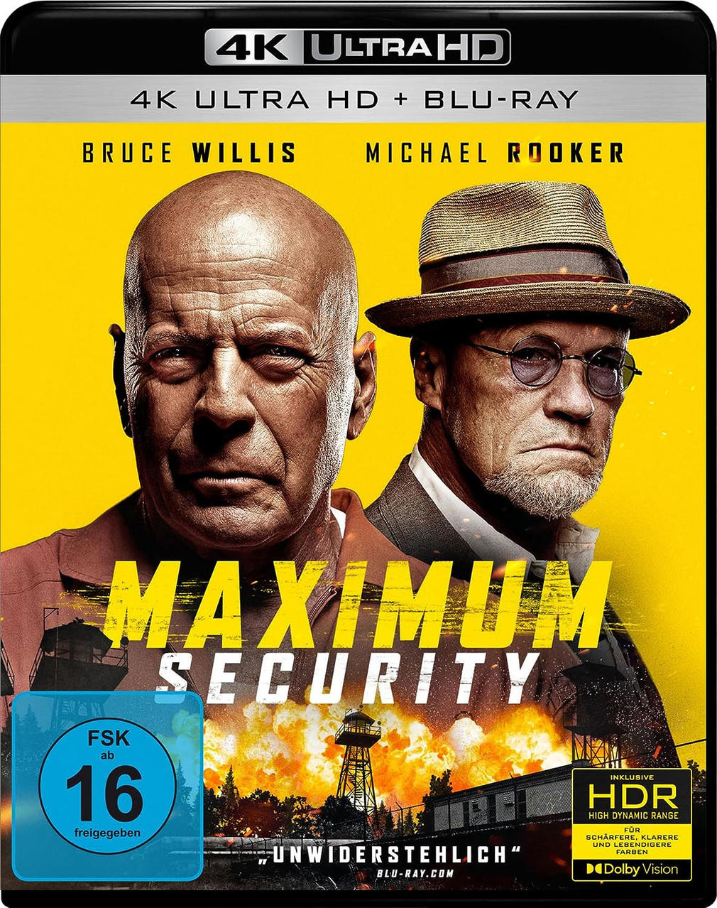 DVD-Cover mit Bruce Willis und Michael Rooker. Text lautet 'Maximum Security' und '4K Ultra HD'.