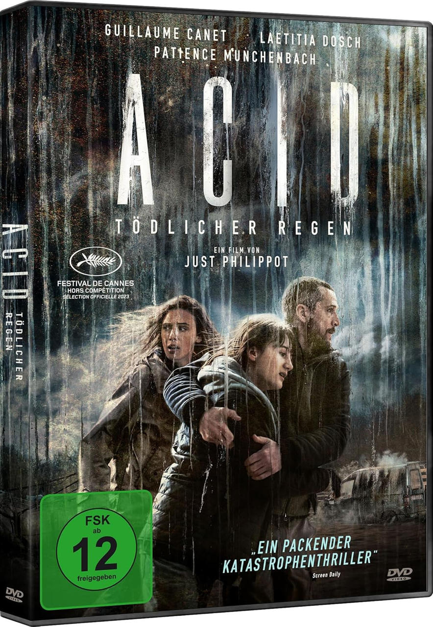 DVD-Cover mit drei Personen, Filmtitel: Acid, dunkler Hintergrund.
