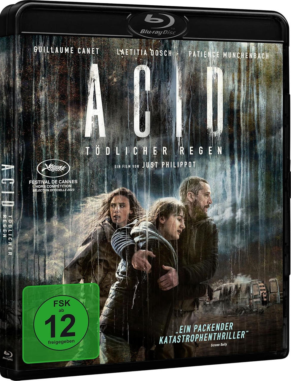 Filmcover mit Menschen im Regen. Titel 'ACID'. Blu-ray Disc.