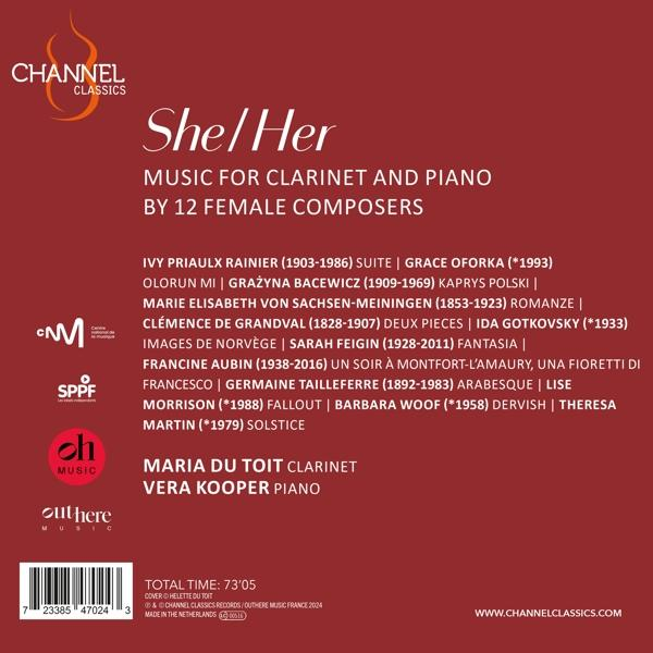 CD-Cover mit Text, weiße und violette Farben. Liste der Songs und Komponisten auf der Rückseite.