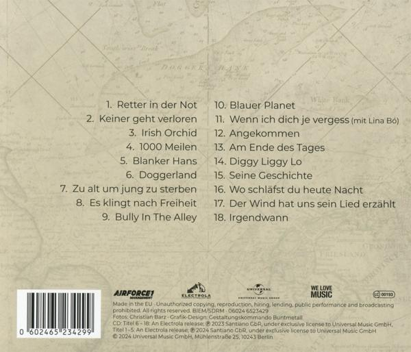 CD-Cover mit Trackliste, Kartenhintergrund und Text.