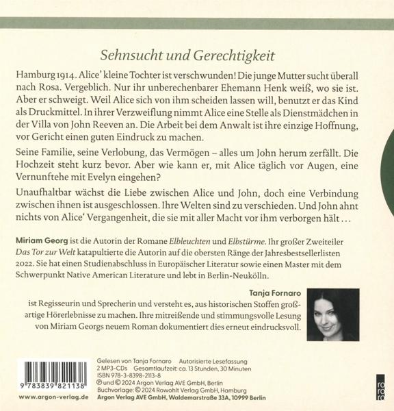 Buchrückseite mit Titel, Klappentext, Autorinnen-Info und Hörprobe-Details.