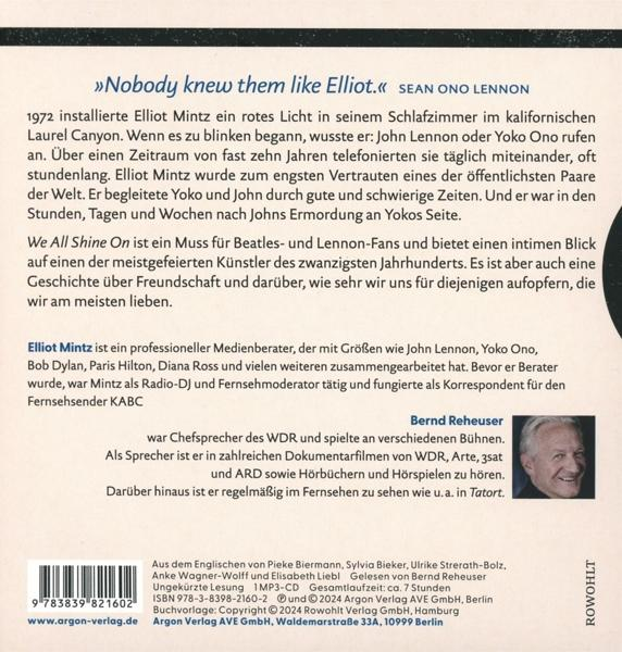 Text auf einem Buchcover auf Deutsch über John Lennon. Enthält den Namen des Autors und des Verlags.