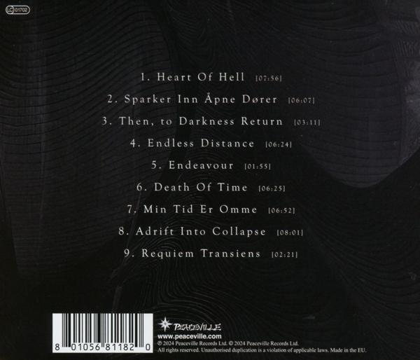 Dos d'un boîtier de CD, fond noir, liste des pistes et texte en blanc.