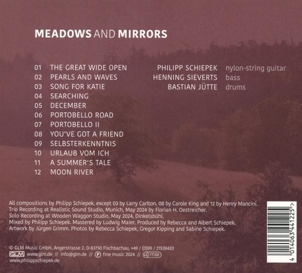Albumcover mit einer Liste von Songtiteln und Credits. Enthält den Text 'MEADOWS AND MIRRORS'.