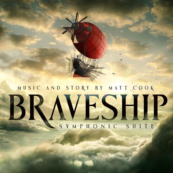 Albumcover, Luftschiff, bewölkter Himmel und Text 'Braveship Symphonic Suite'.