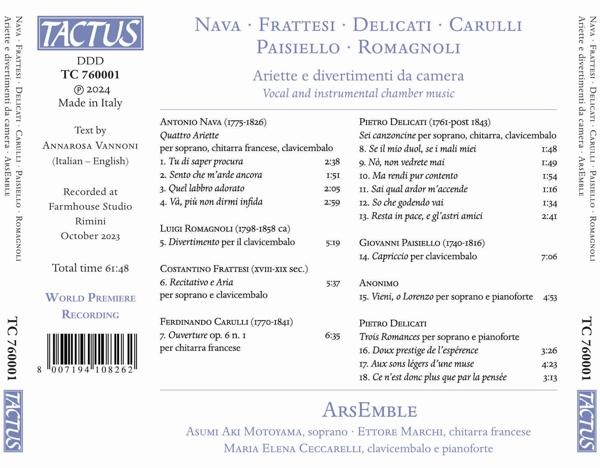 Rückseite einer CD mit Titelliste und Text in mehreren Sprachen.