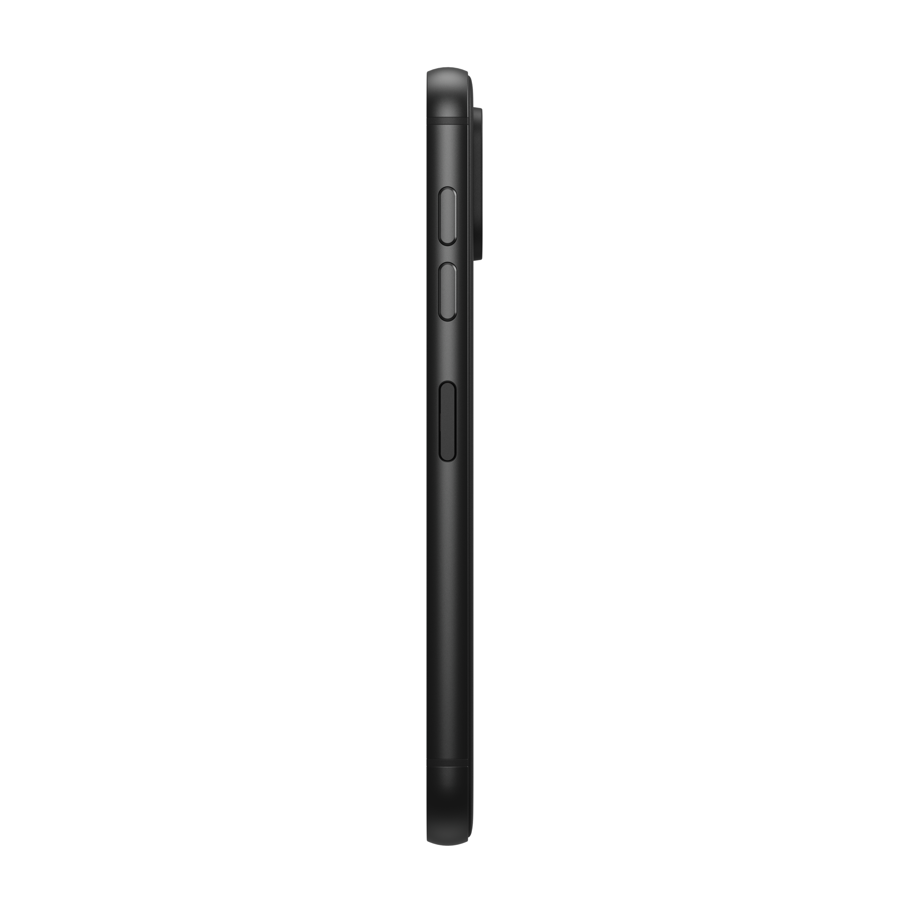 Seitenansicht eines schwarzen Smartphones, Knöpfe an der Seite.