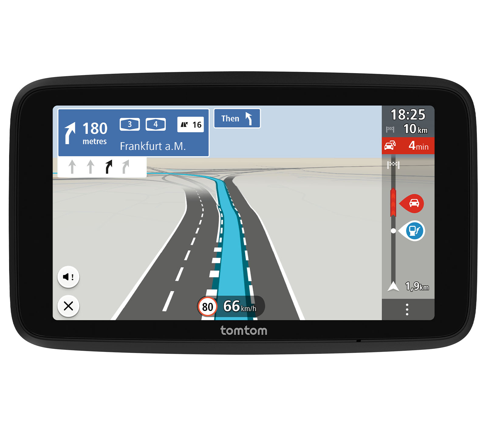 Ein Auto-Navigationssystem, das eine Karte mit Wegbeschreibungen anzeigt.