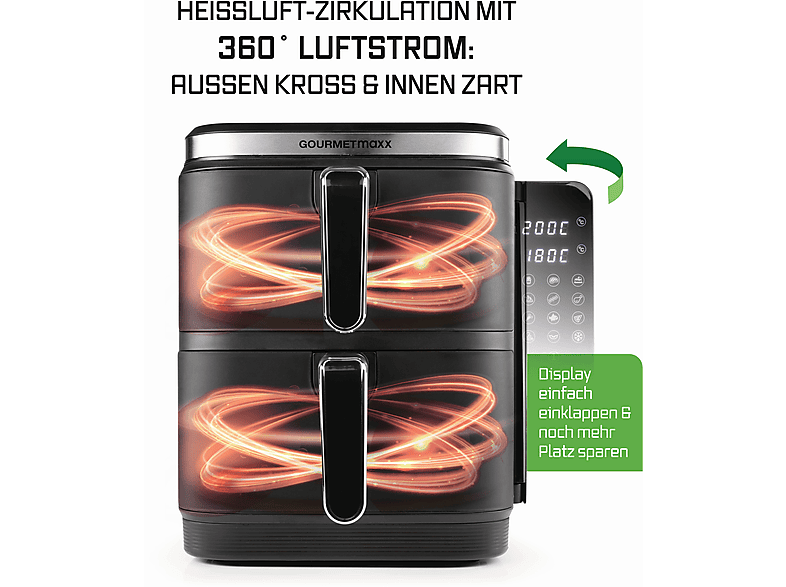 Gourmetmaxx 15305 Heißluftfritteuse mit Doppelkorb 5 l + 10 l, 2800 Watt, Schwarz — Foto 5 von 5