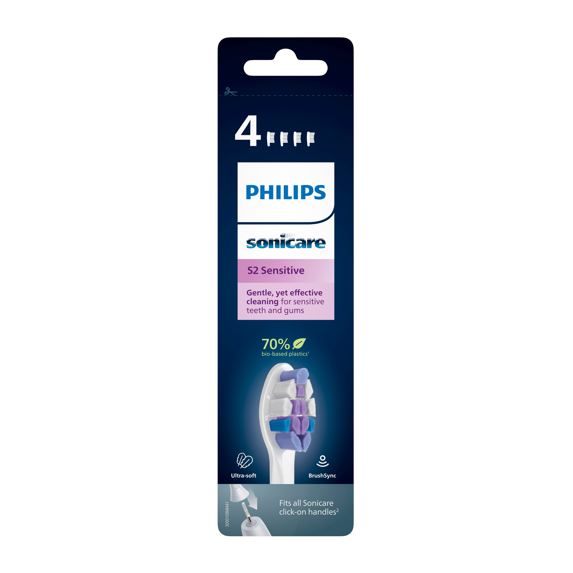 Cabezales de cepillo de dientes Philips Sonicare en un paquete. El paquete muestra los cabezales.