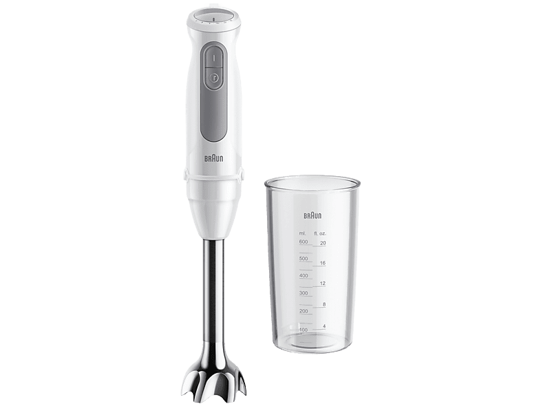 Batidora de mano - Braun Minipimer MultiQuick 5 MQ50001MWH, 1000 W, Vaso 0.6 l, PowerVell VPlus, EasyClick Plus, 21 Velocidades, Blanco/Gris