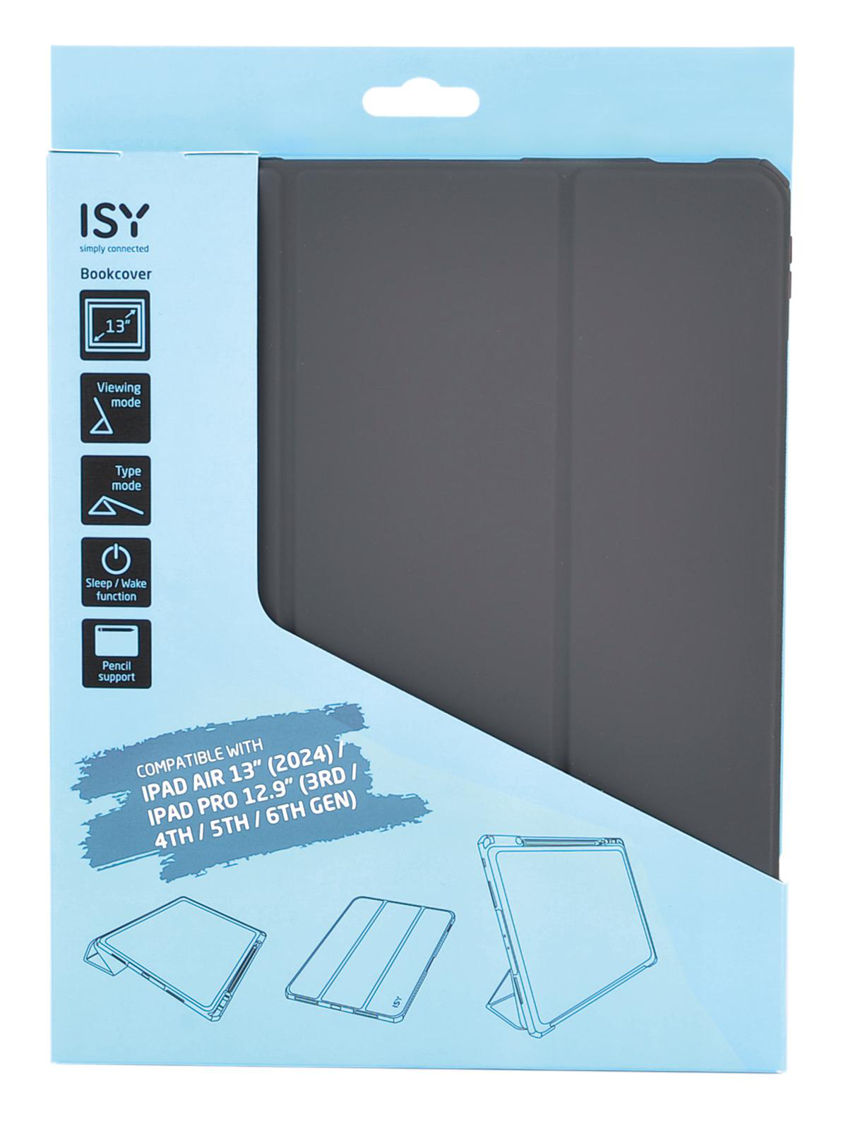 iPad-Hülle in Verpackung, schwarz, mit Produktinfo.