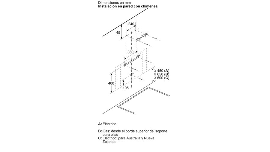 Un diagrama esquemático con dimensiones, posiblemente para instalación.